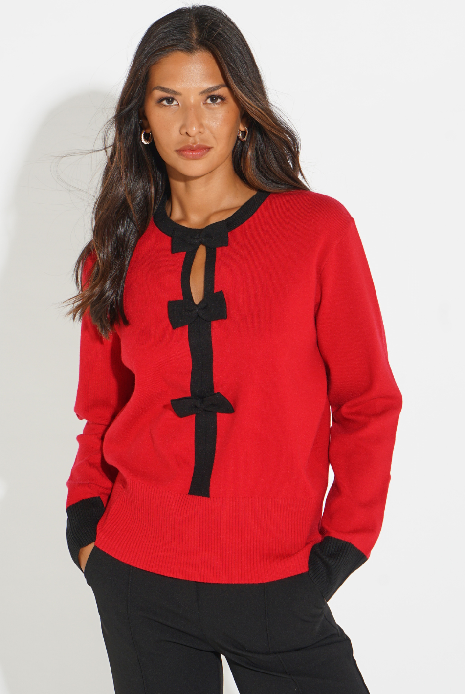 Kate & Pippa Aspen Bow Knit In Red-Kate & Pippa