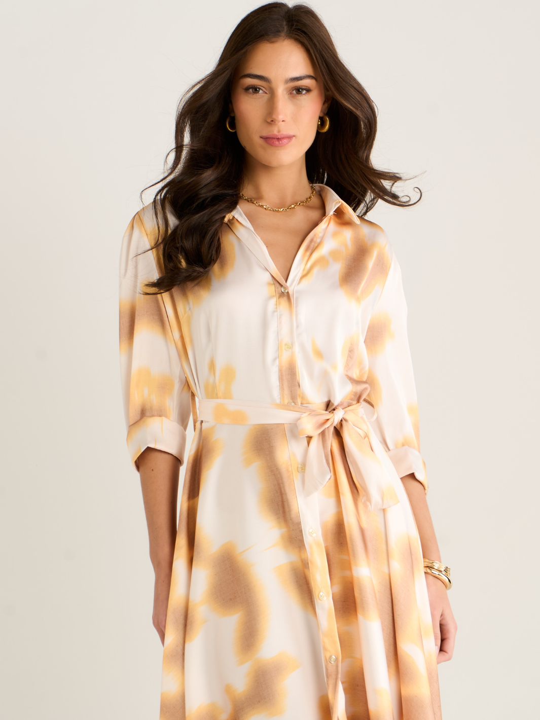 Kate & Pippa Azure Midi Dress In Gold/Ivory Print-Kate & Pippa