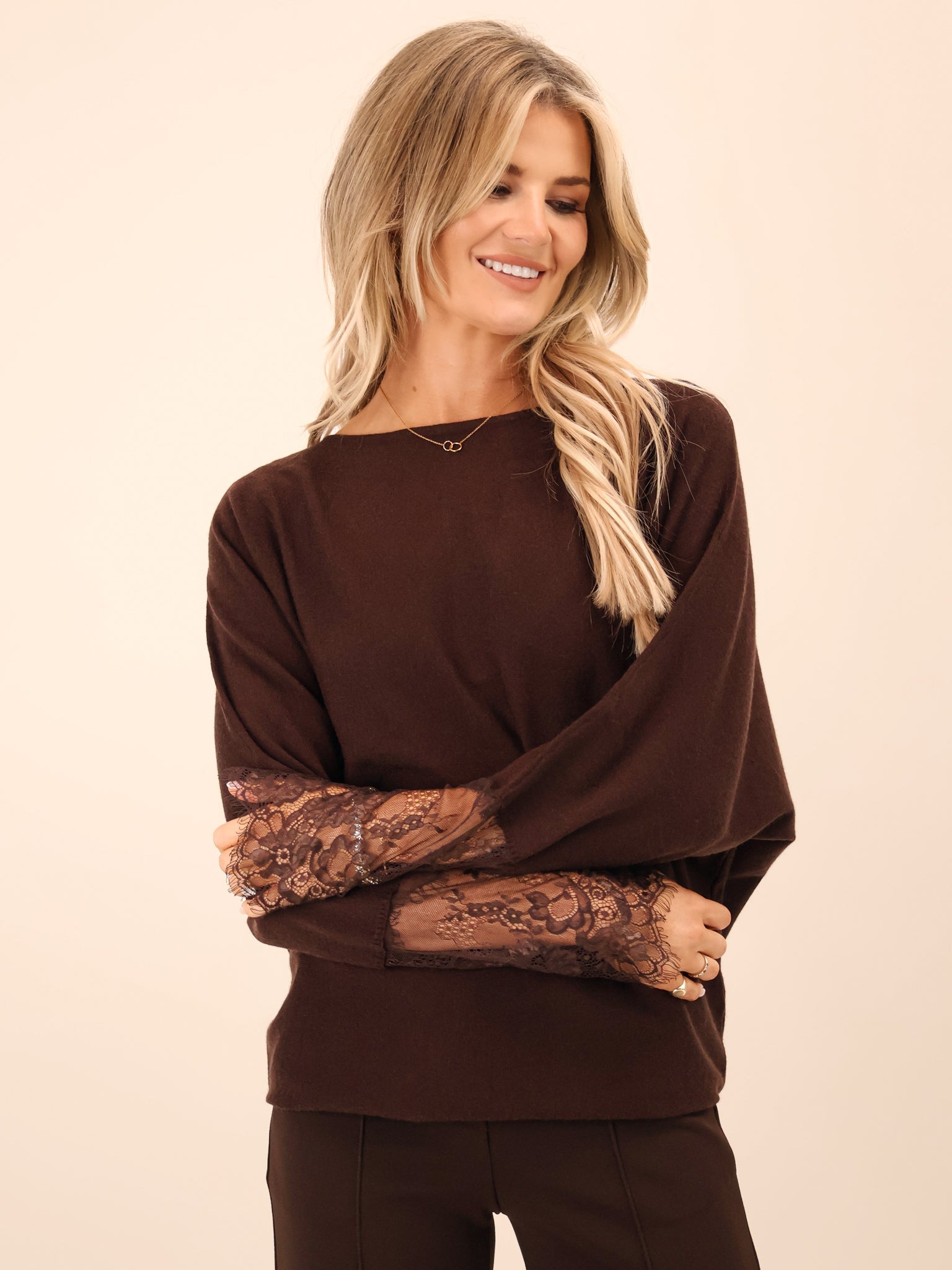 Kate & Pippa Blakely Lace Knit In Chocolate Brown-Kate & Pippa