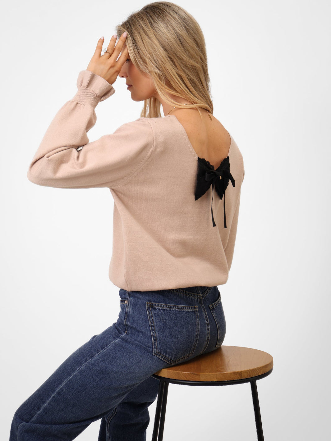 Kate & Pippa Bliss Bow Knit Jumper In Beige-Kate & Pippa Autumn/Winter Ladies Clothing