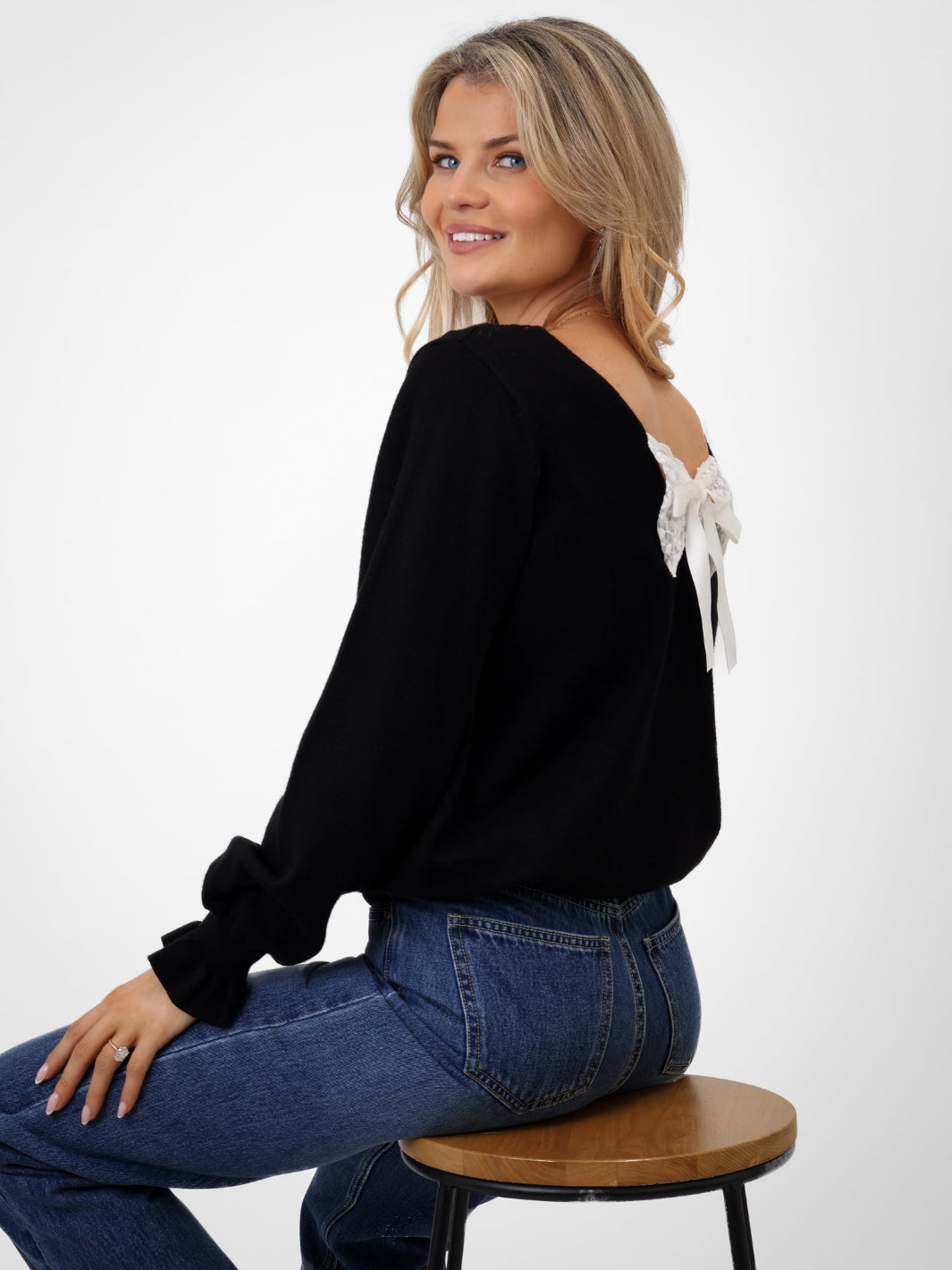 Kate & Pippa Bliss Bow Knit Jumper In Black-Kate & Pippa Autumn/Winter Ladies Clothing