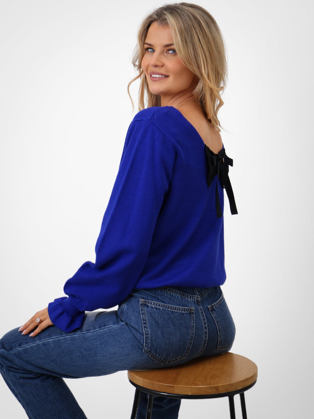 Kate & Pippa Bliss Bow Knit Jumper In Blue-Kate & Pippa Autumn/Winter Ladies Clothing