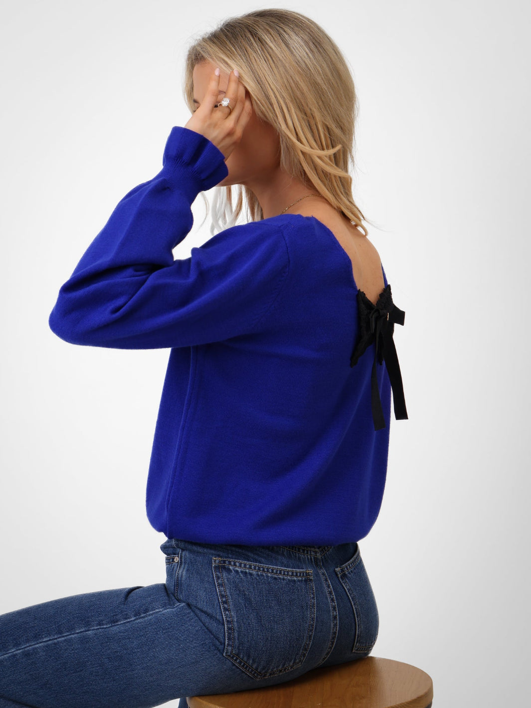 Kate & Pippa Bliss Bow Knit Jumper In Blue-Kate & Pippa Autumn/Winter Ladies Clothing