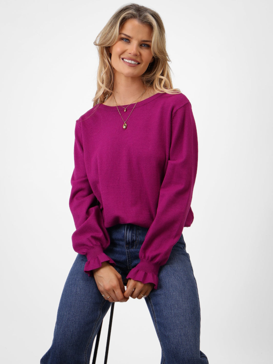 Kate & Pippa Bliss Bow Knit Jumper In Plum-Kate & Pippa Autumn/Winter Ladies Clothing