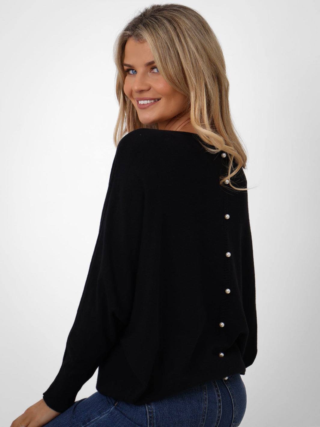 Kate & Pippa Elba Pearl Detail Knit Jumper In Black-Kate & Pippa Autumn/Winter Ladies Clothing