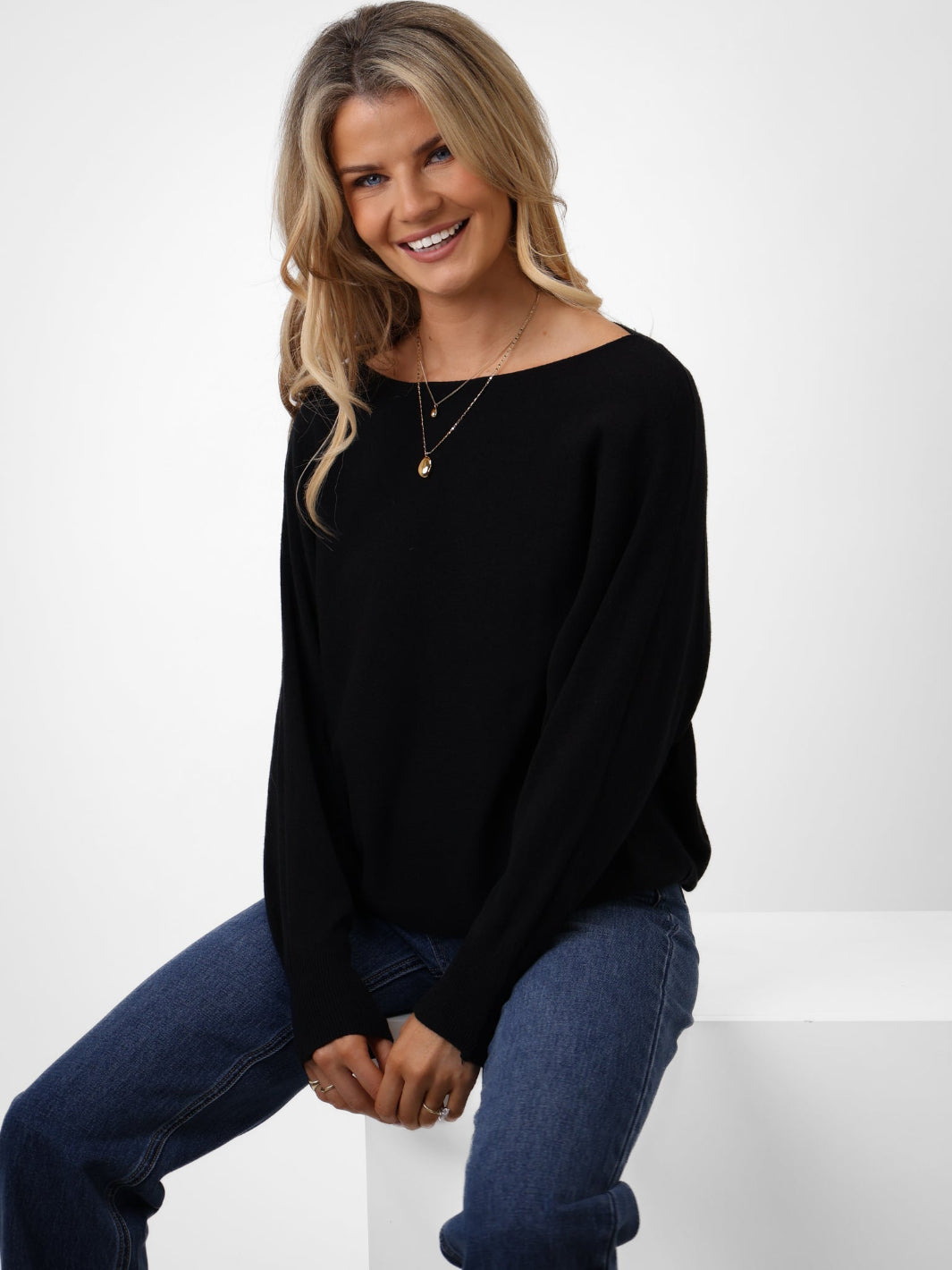 Kate & Pippa Elba Pearl Detail Knit Jumper In Black-Kate & Pippa Autumn/Winter Ladies Clothing