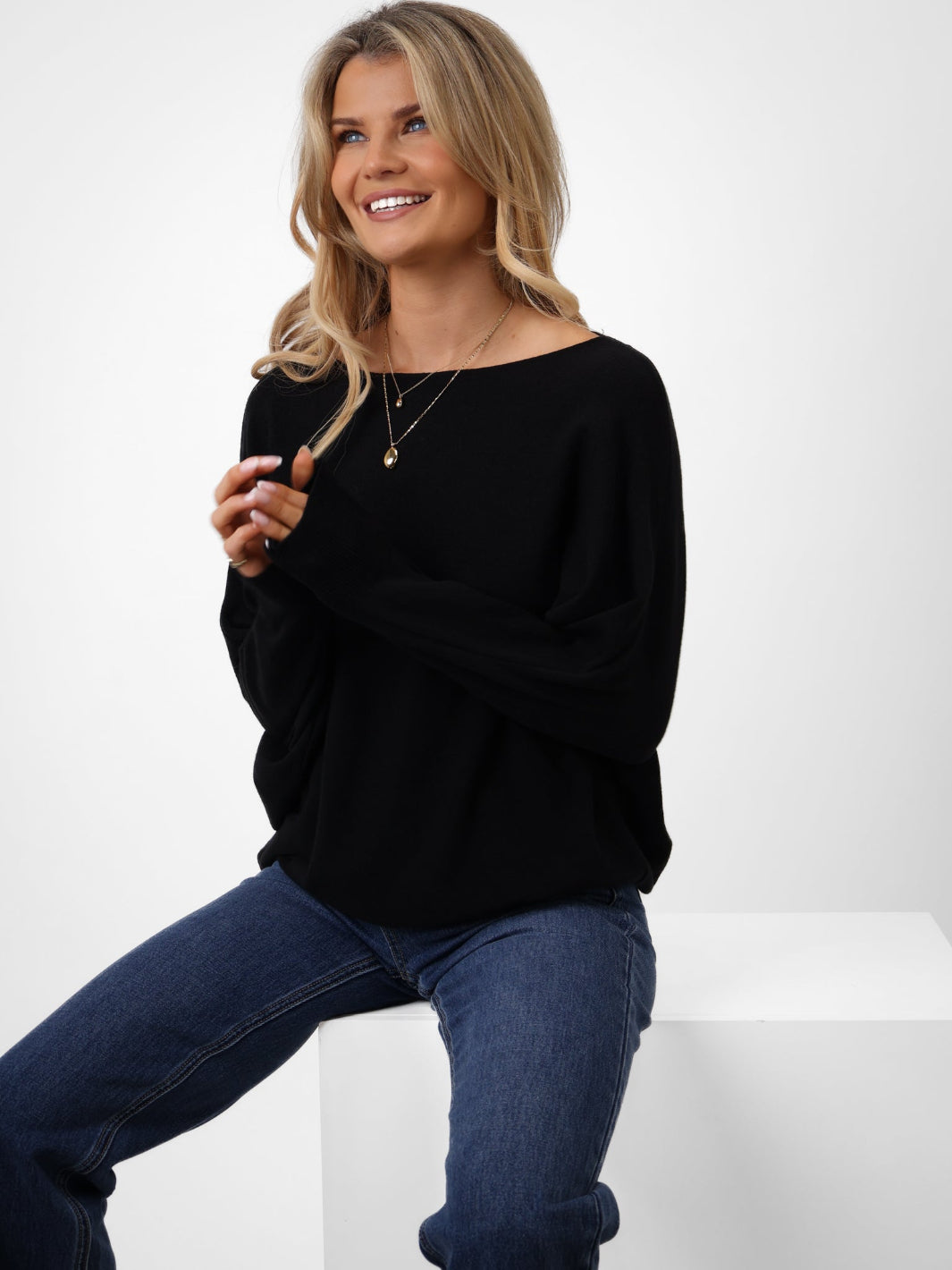 Kate & Pippa Elba Pearl Detail Knit Jumper In Black-Kate & Pippa Autumn/Winter Ladies Clothing