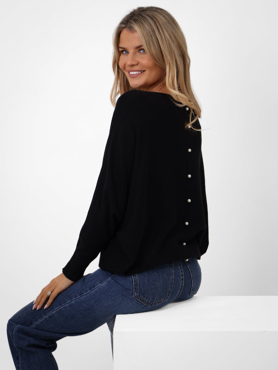 Kate & Pippa Elba Pearl Detail Knit Jumper In Black-Kate & Pippa Autumn/Winter Ladies Clothing