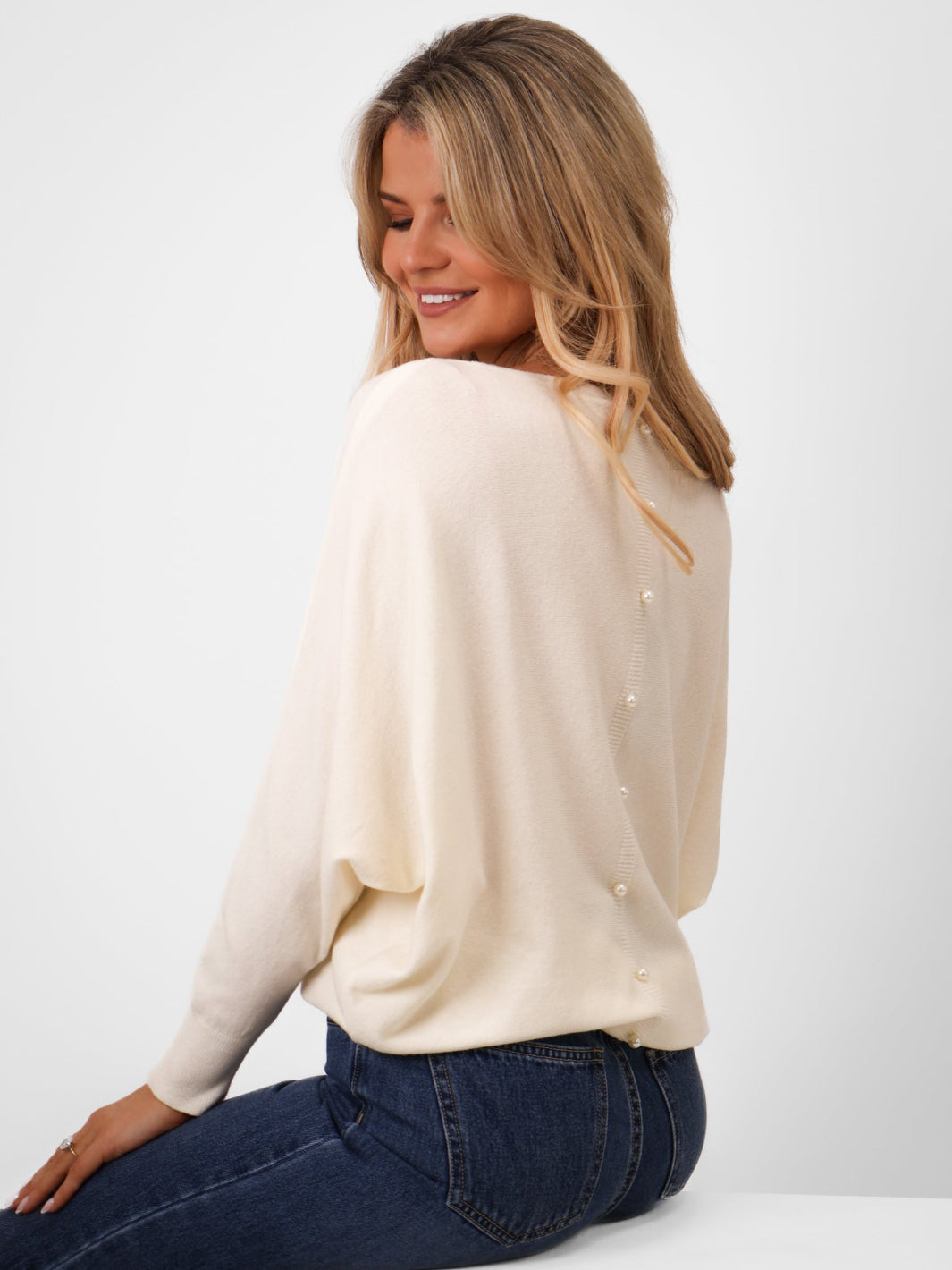 Kate & Pippa Elba Pearl Detail Knit Jumper In Cream-Kate & Pippa Autumn/Winter Ladies Clothing