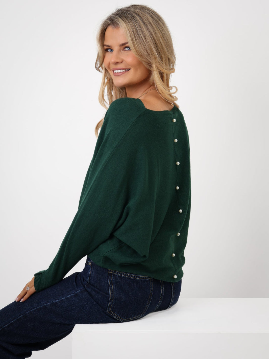 Kate & Pippa Elba Pearl Detail Knit Jumper In Dark Green-Kate & Pippa Autumn/Winter Ladies Clothing