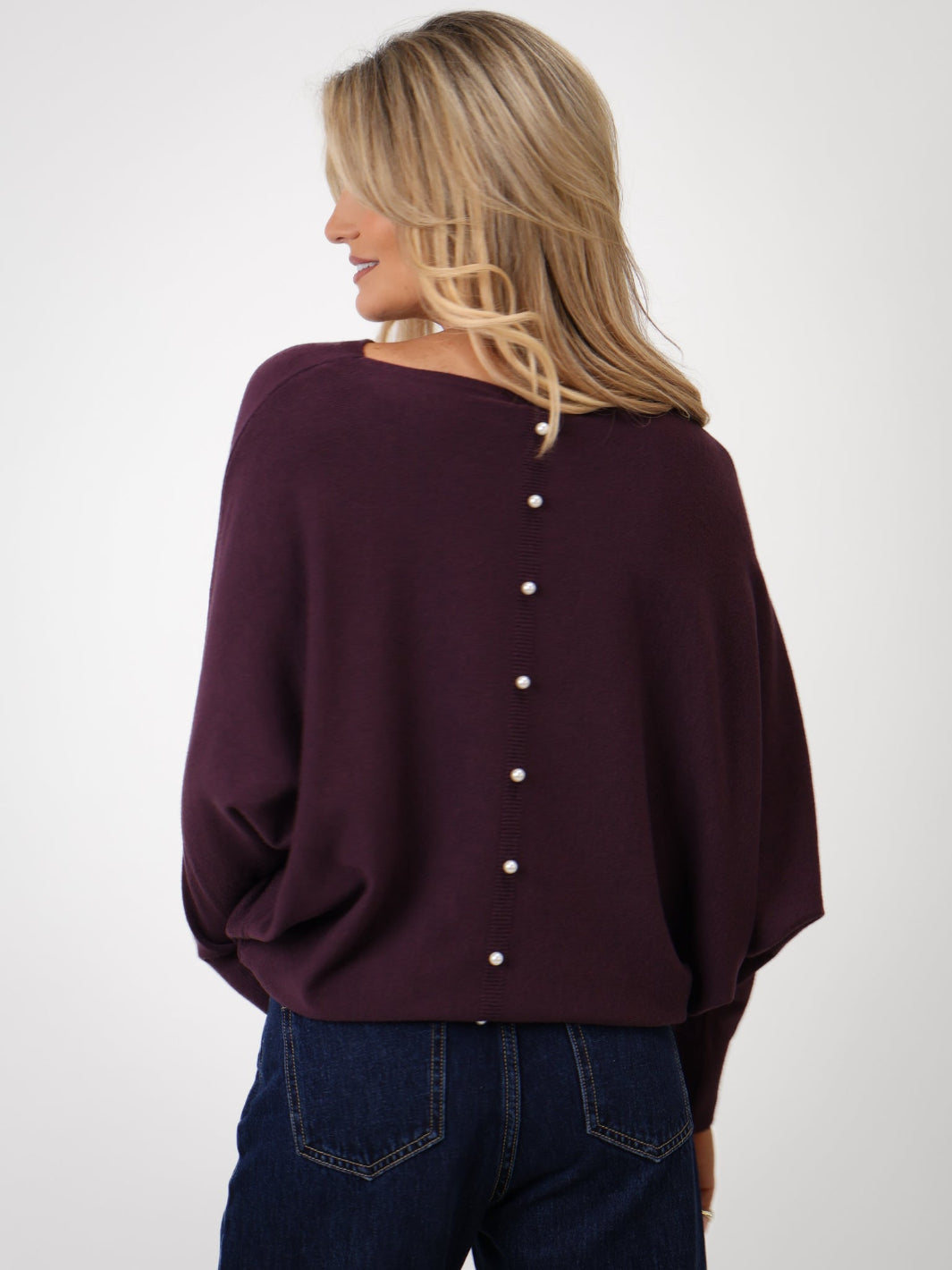 Kate & Pippa Elba Pearl Detail Knit Jumper In Mulberry-Kate & Pippa Autumn/Winter Ladies Clothing