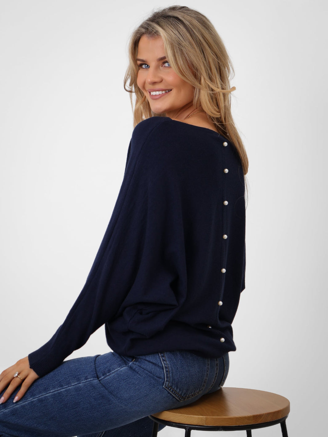 Kate & Pippa Elba Pearl Detail Knit Jumper In Navy-Kate & Pippa Autumn/Winter Ladies Clothing