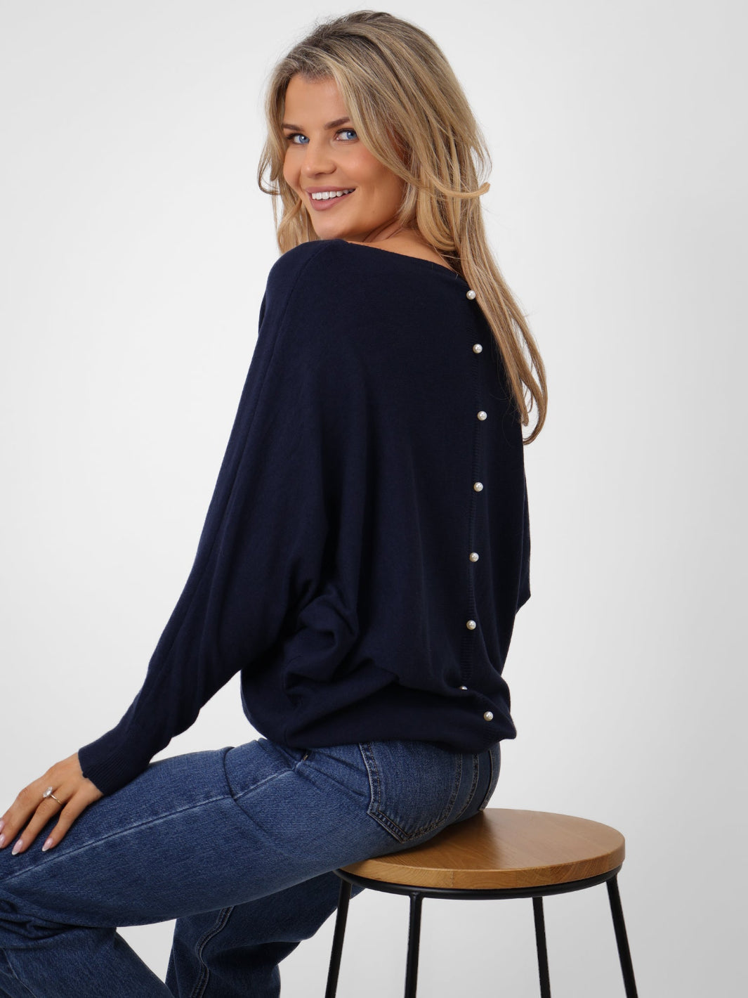Kate & Pippa Elba Pearl Detail Knit Jumper In Navy-Kate & Pippa Autumn/Winter Ladies Clothing