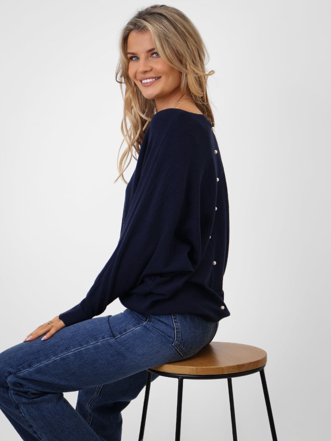 Kate & Pippa Elba Pearl Detail Knit Jumper In Navy-Kate & Pippa Autumn/Winter Ladies Clothing
