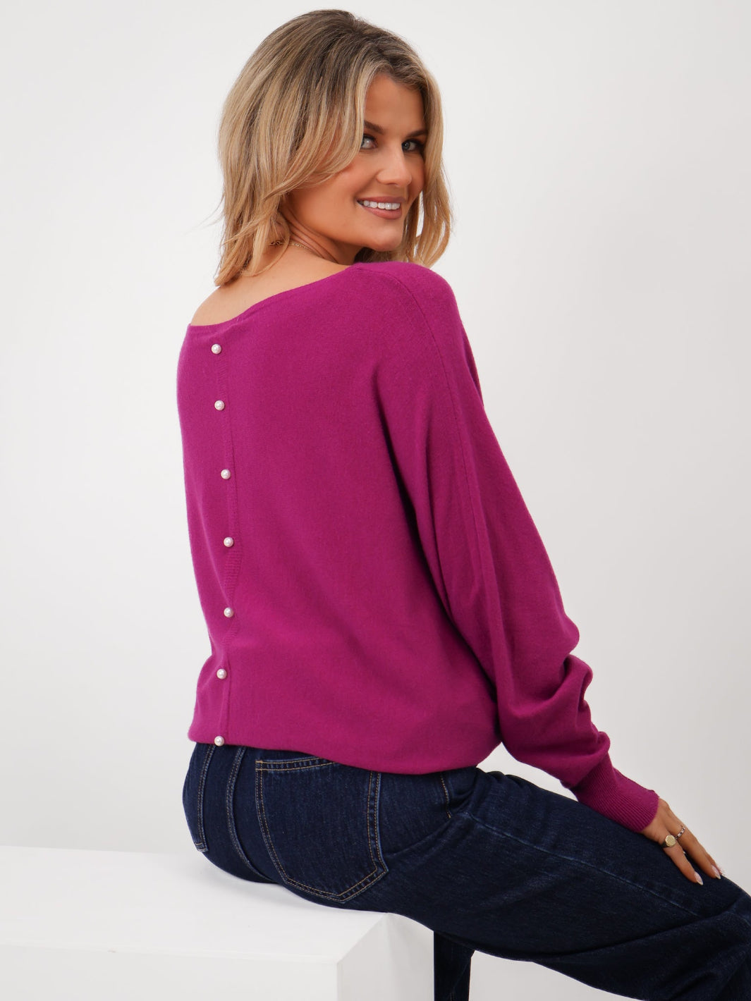 Kate & Pippa Elba Pearl Detail Knit Jumper In Plum-Kate & Pippa Autumn/Winter Ladies Clothing