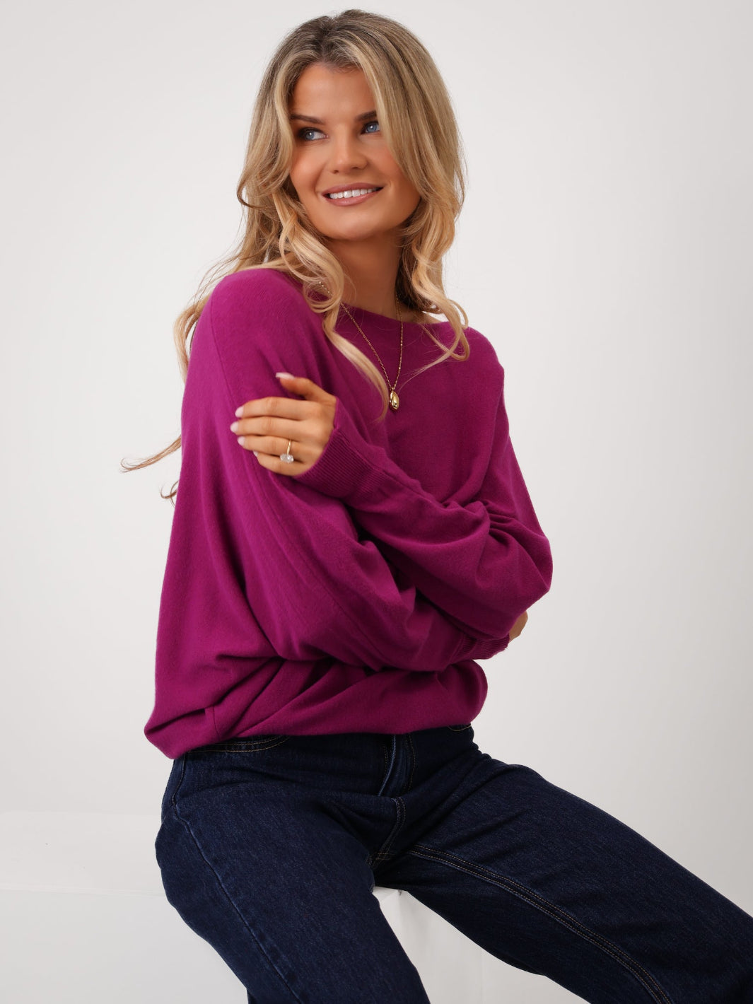 Kate & Pippa Elba Pearl Detail Knit Jumper In Plum-Kate & Pippa Autumn/Winter Ladies Clothing