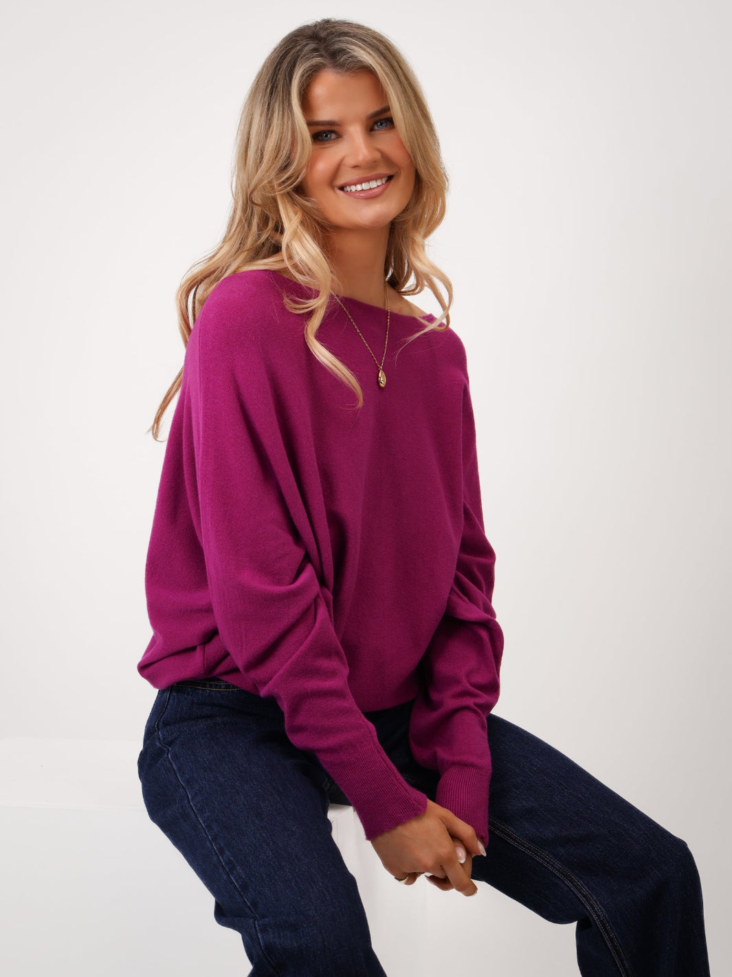 Kate & Pippa Elba Pearl Detail Knit Jumper In Plum-Kate & Pippa Autumn/Winter Ladies Clothing