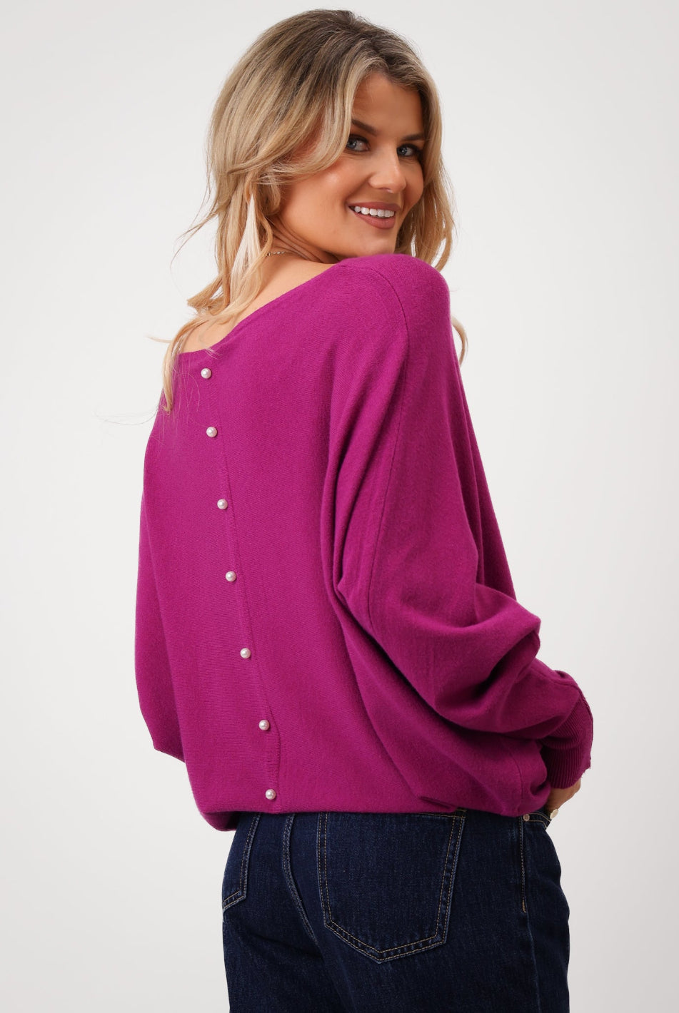 Kate & Pippa Elba Pearl Detail Knit Jumper In Plum-Kate & Pippa Autumn/Winter Ladies Clothing