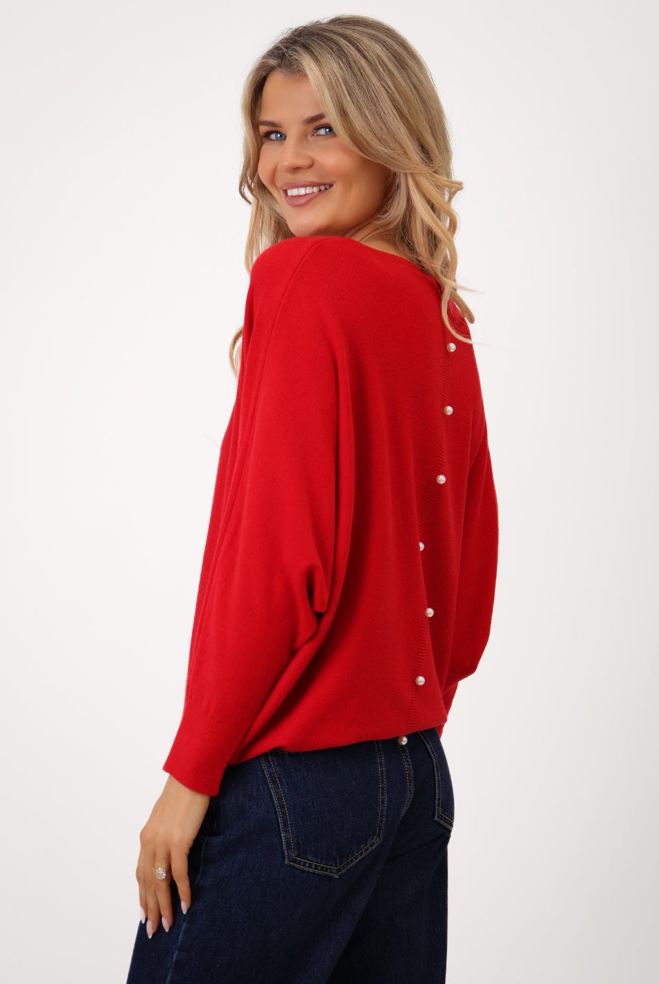 Kate & Pippa Elba Pearl Detail Knit Jumper In Red-Kate & Pippa Autumn/Winter Ladies Clothing