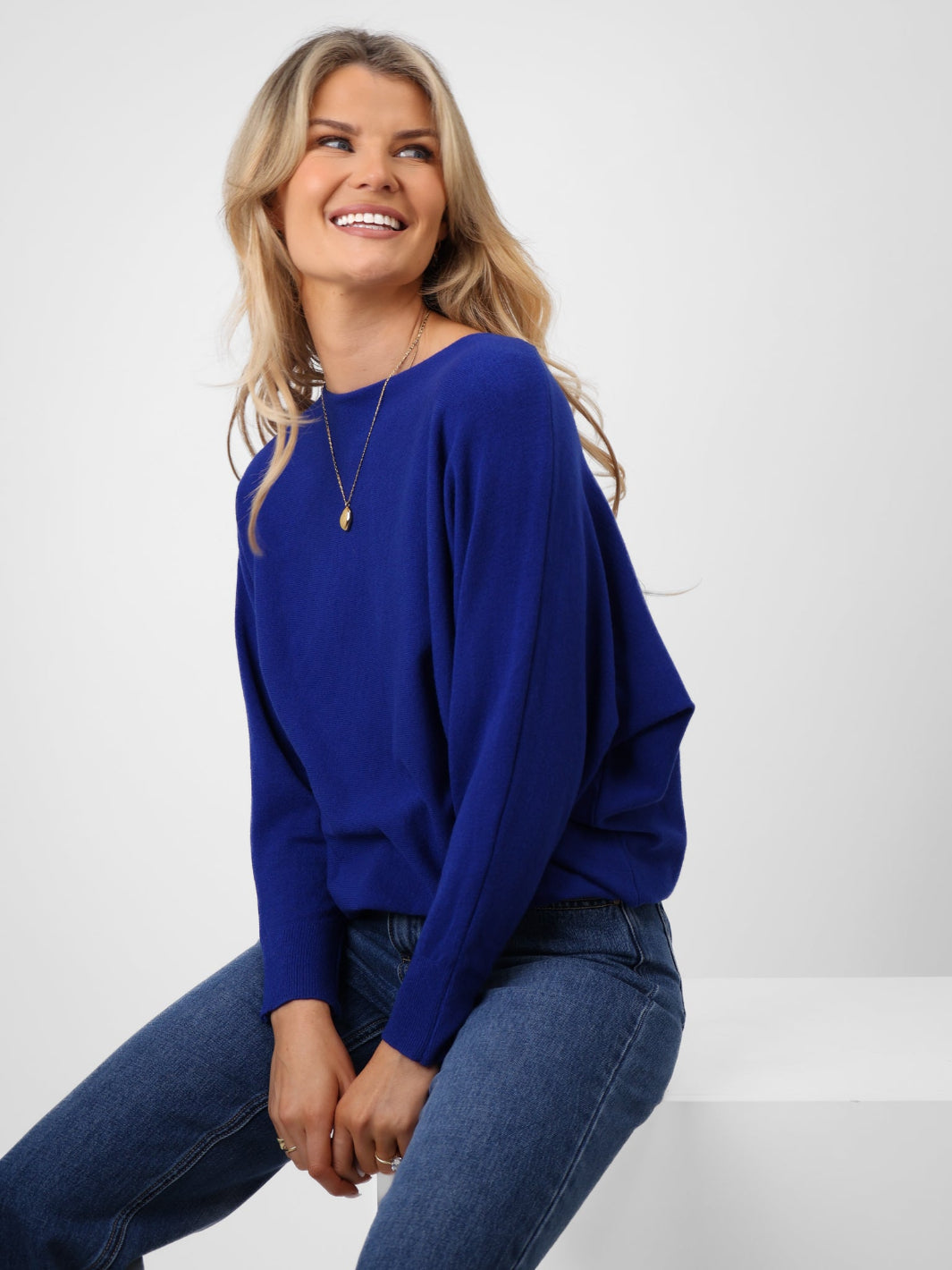 Kate & Pippa Elba Pearl Detail Knit Jumper In Royal Blue-Kate & Pippa Autumn/Winter Ladies Clothing