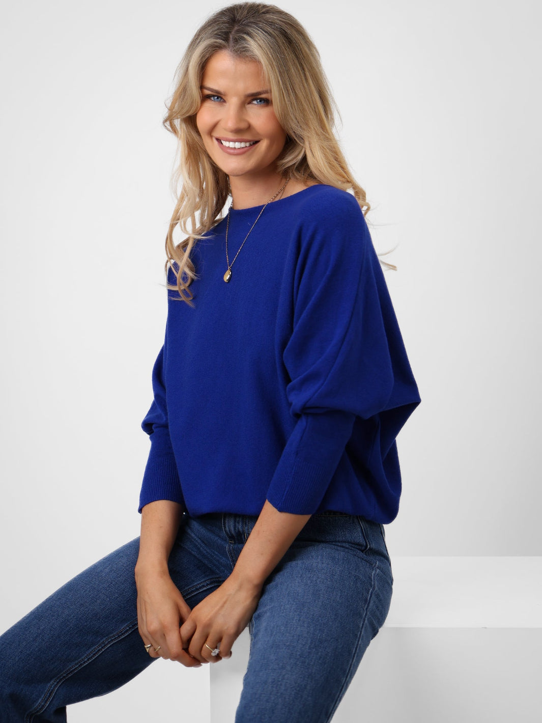 Kate & Pippa Elba Pearl Detail Knit Jumper In Royal Blue-Kate & Pippa Autumn/Winter Ladies Clothing