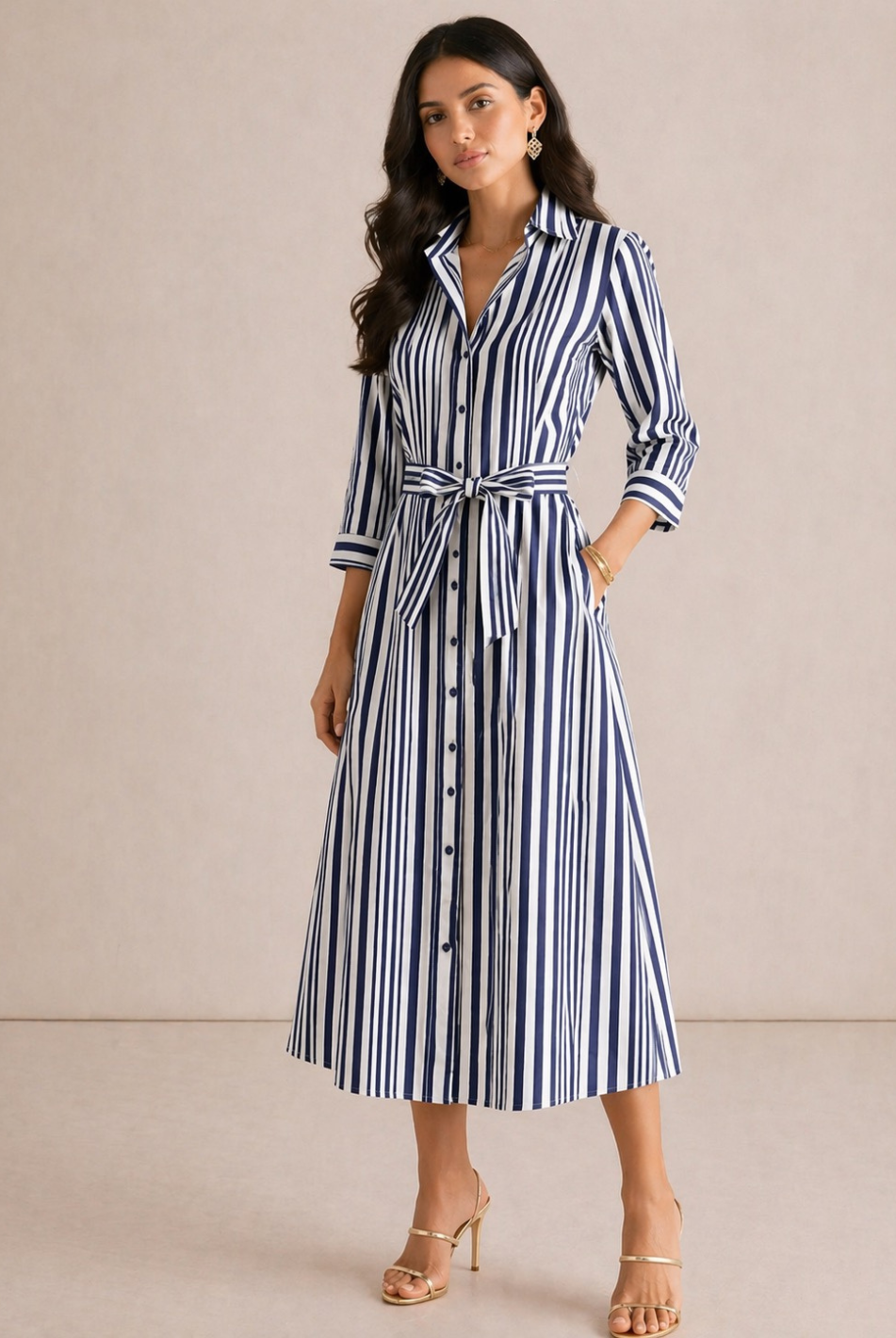 Kate & Pippa Elena Midi Shirt Dress In Navy Stripe-Kate & Pippa