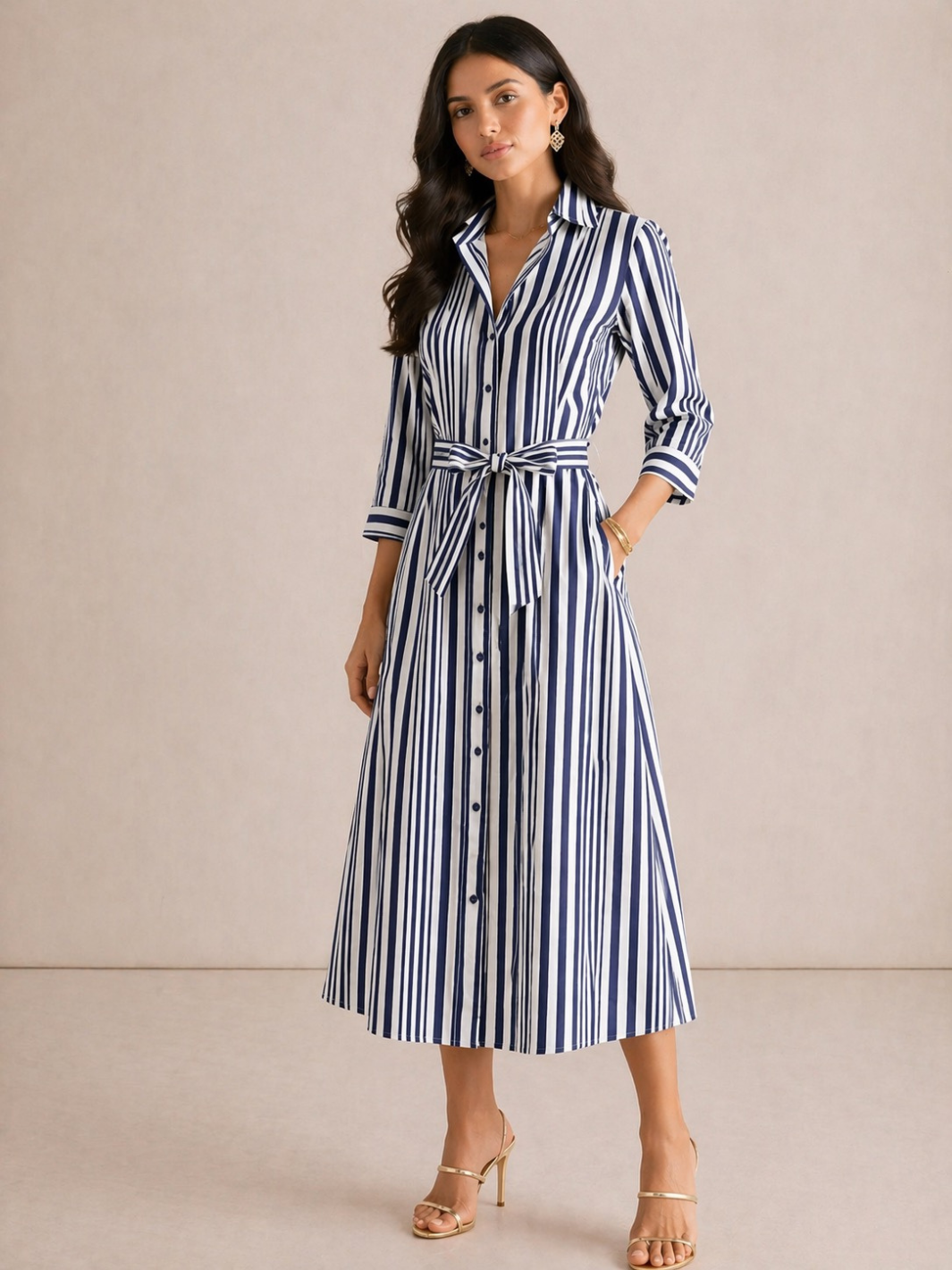Kate & Pippa Elena Midi Shirt Dress In Navy Stripe-Kate & Pippa