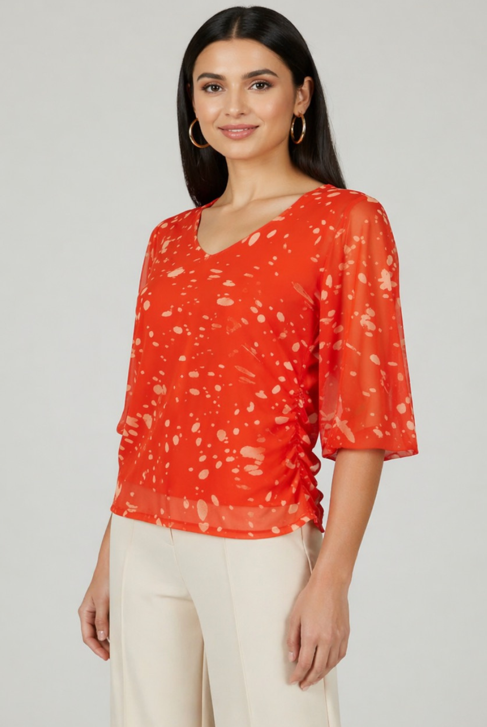 Kate & Pippa Ivy V-Neck Top In Orange Print-Kate & Pippa