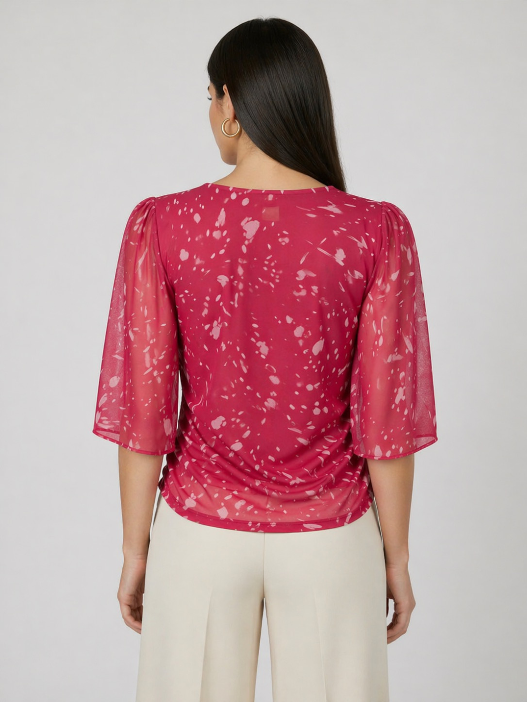 Kate & Pippa Ivy V-Neck Top In Pink Print-Kate & Pippa