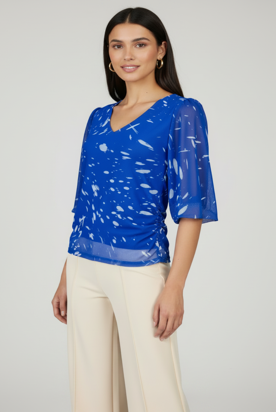 Kate & Pippa Ivy V-Neck Top In Royal Blue Print-Kate & Pippa