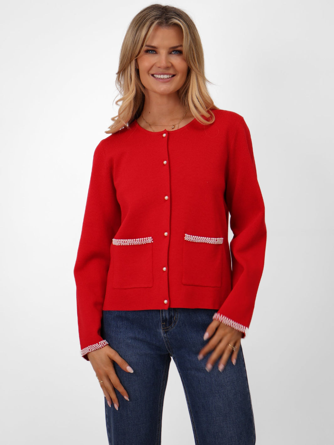 Kate & Pippa Luna Cardigan In Red-Kate & Pippa Autumn/Winter Ladies Clothing