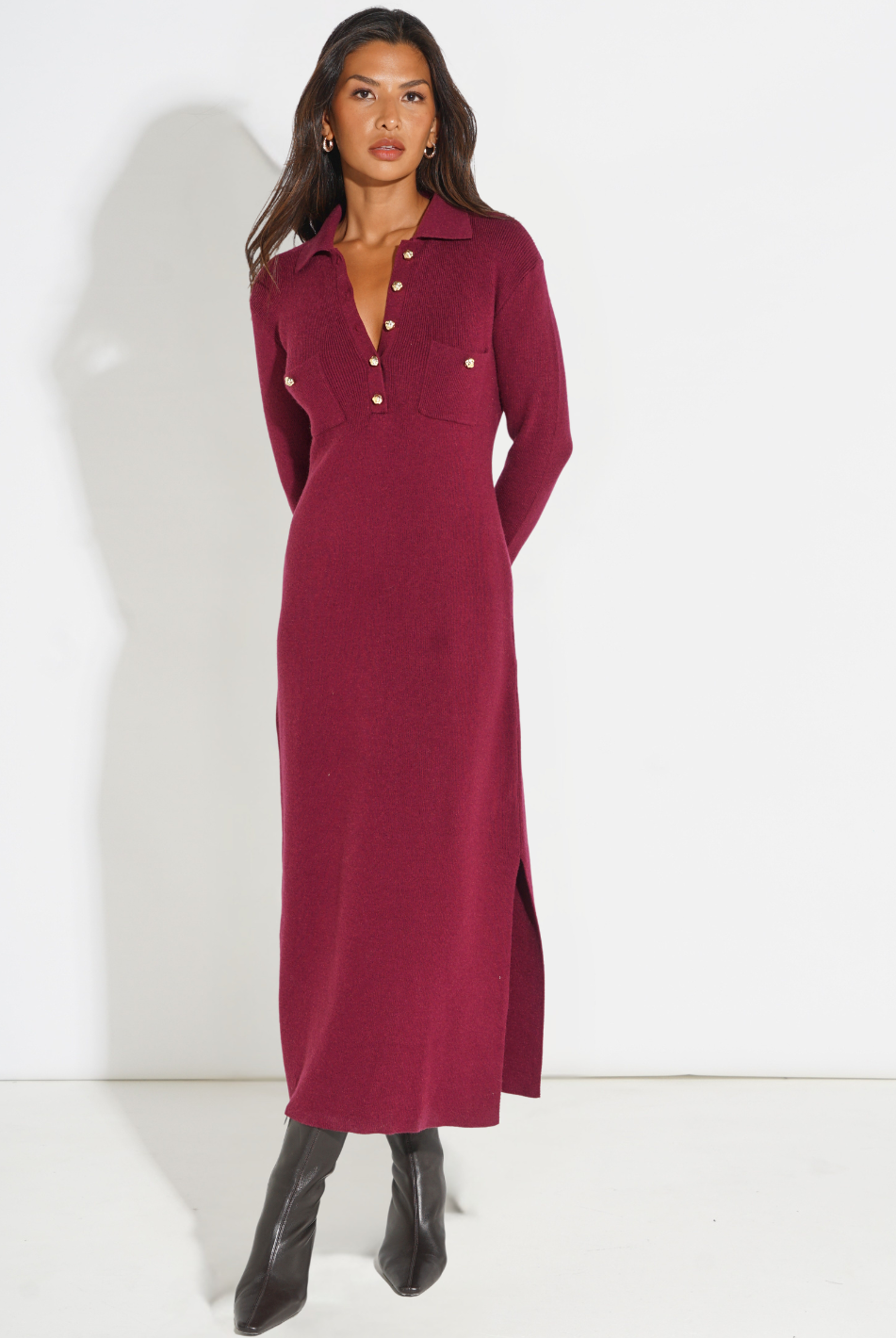 Kate & Pippa Payton Knit Dress In Plum-Kate & Pippa