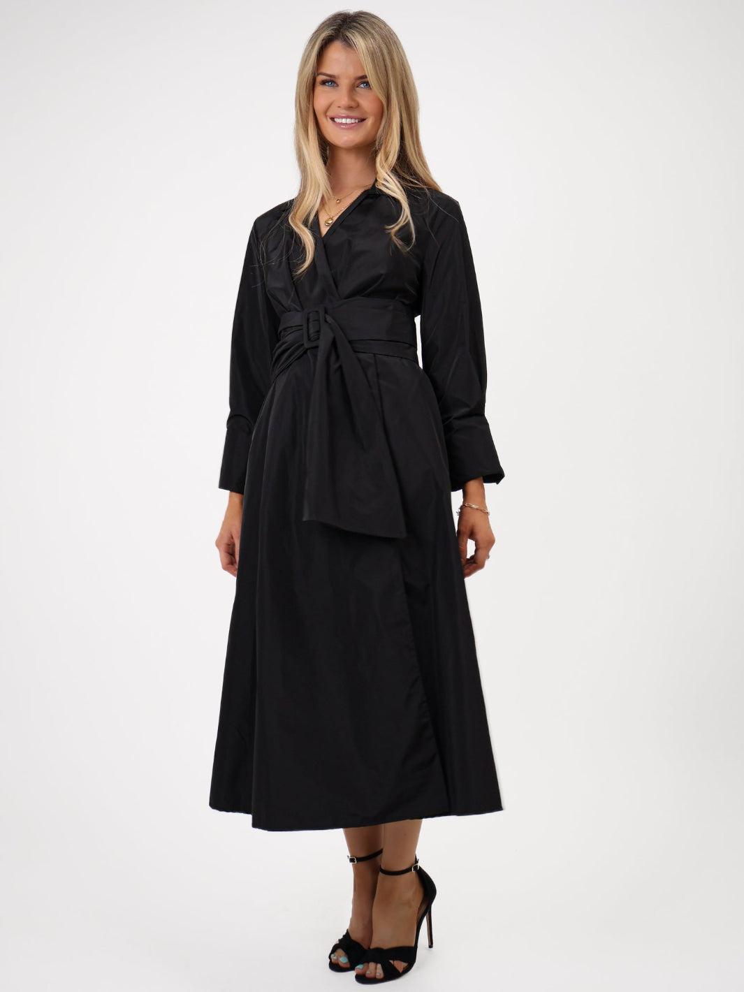 Kate & Pippa Penelope Taffeta Midi Dress In Black-Kate & Pippa Autumn/Winter Ladies Clothing