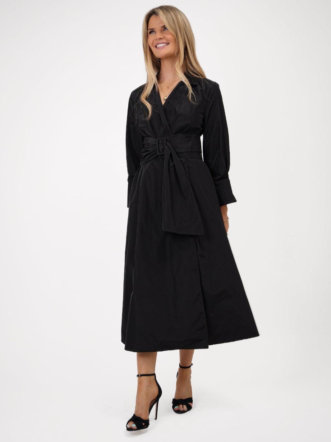 Kate & Pippa Penelope Taffeta Midi Dress In Black-Kate & Pippa Autumn/Winter Ladies Clothing