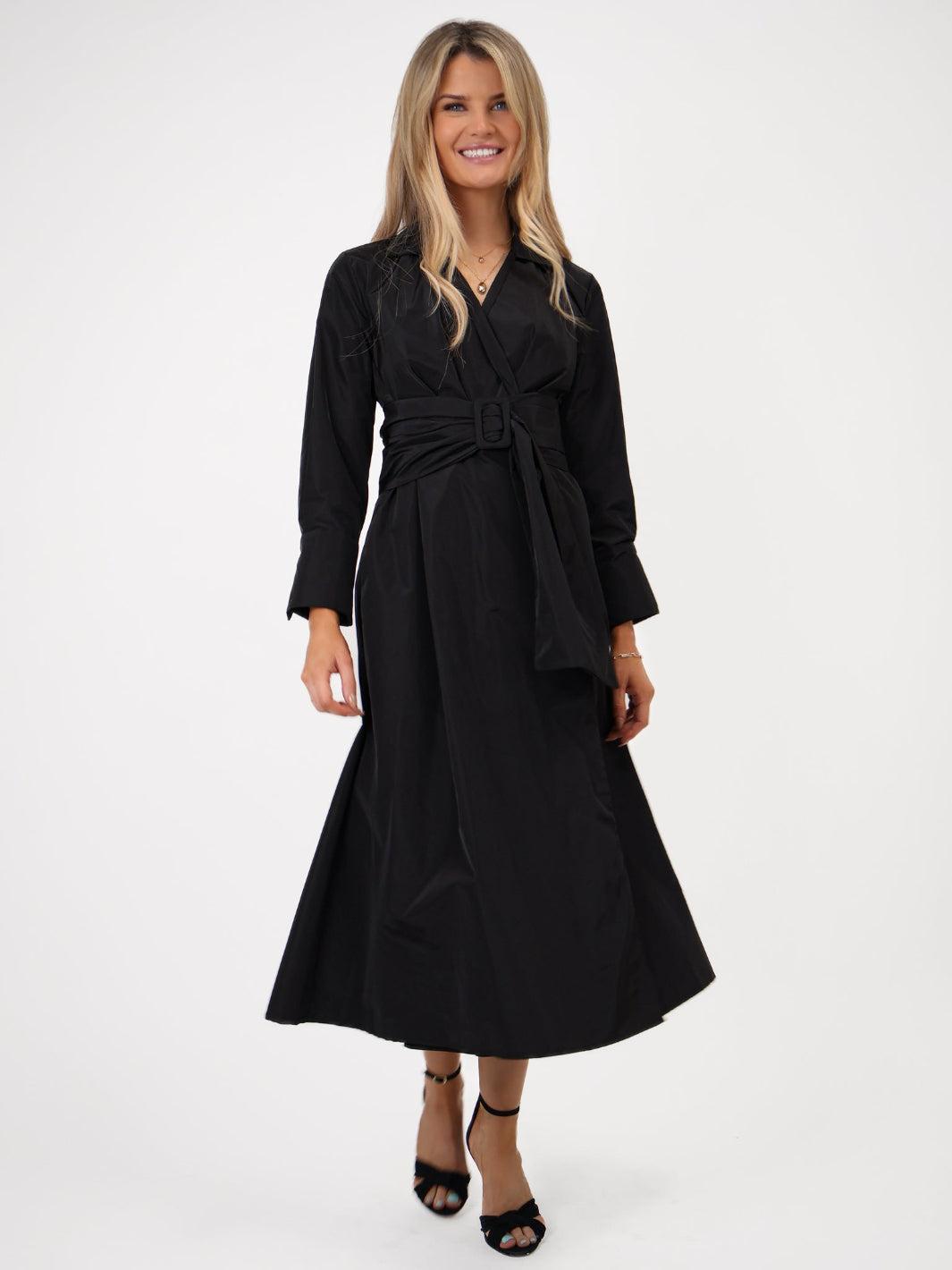 Kate & Pippa Penelope Taffeta Midi Dress In Black-Kate & Pippa Autumn/Winter Ladies Clothing