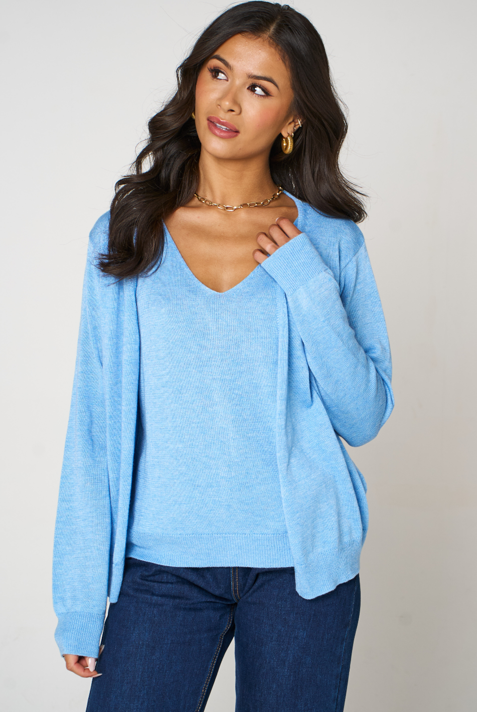 Kate & Pippa Poppy Two-In-One Cardigan In Blue-Kate & Pippa