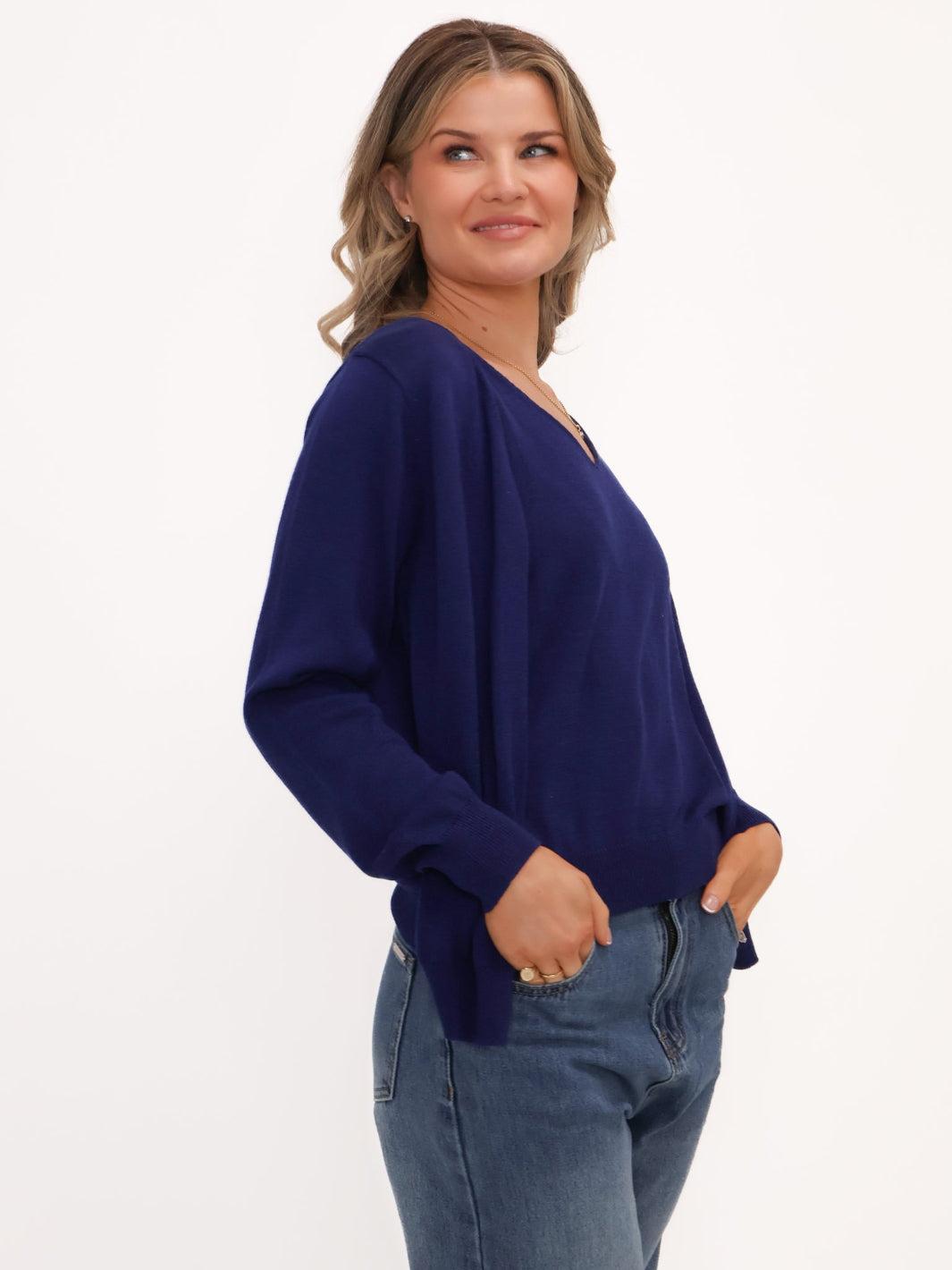 Kate & Pippa Poppy Two-In-One Cardigan In Navy-Kate & Pippa