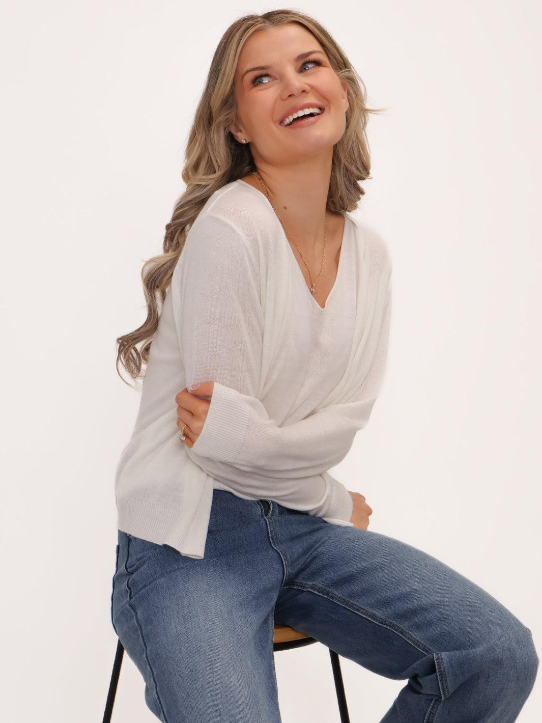 Kate & Pippa Poppy Two-In-One Cardigan In White-Kate & Pippa