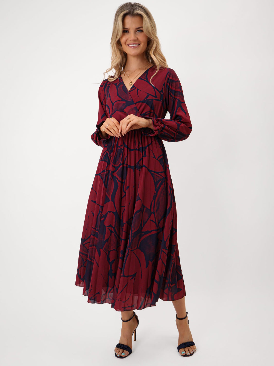 Kate & Pippa Positano Midi Dress In Burgundy Print-Kate & Pippa Autumn/Winter Ladies Clothing