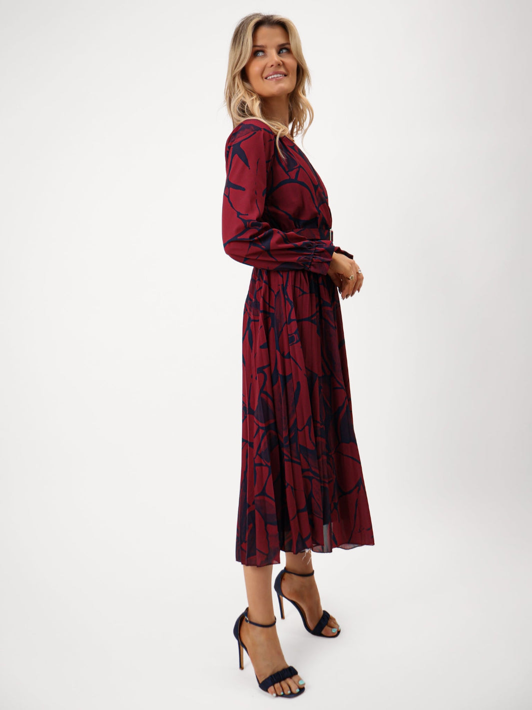 Kate & Pippa Positano Midi Dress In Burgundy Print-Kate & Pippa Autumn/Winter Ladies Clothing