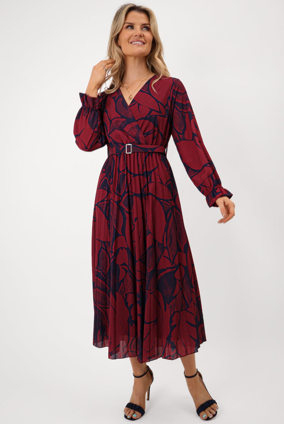 Kate & Pippa Positano Midi Dress In Burgundy Print-Kate & Pippa Autumn/Winter Ladies Clothing