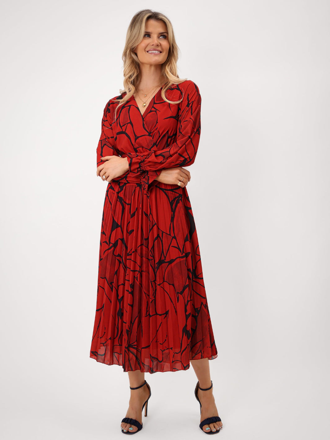 Kate & Pippa Positano Midi Dress In Red Print-Kate & Pippa Autumn/Winter Ladies Clothing