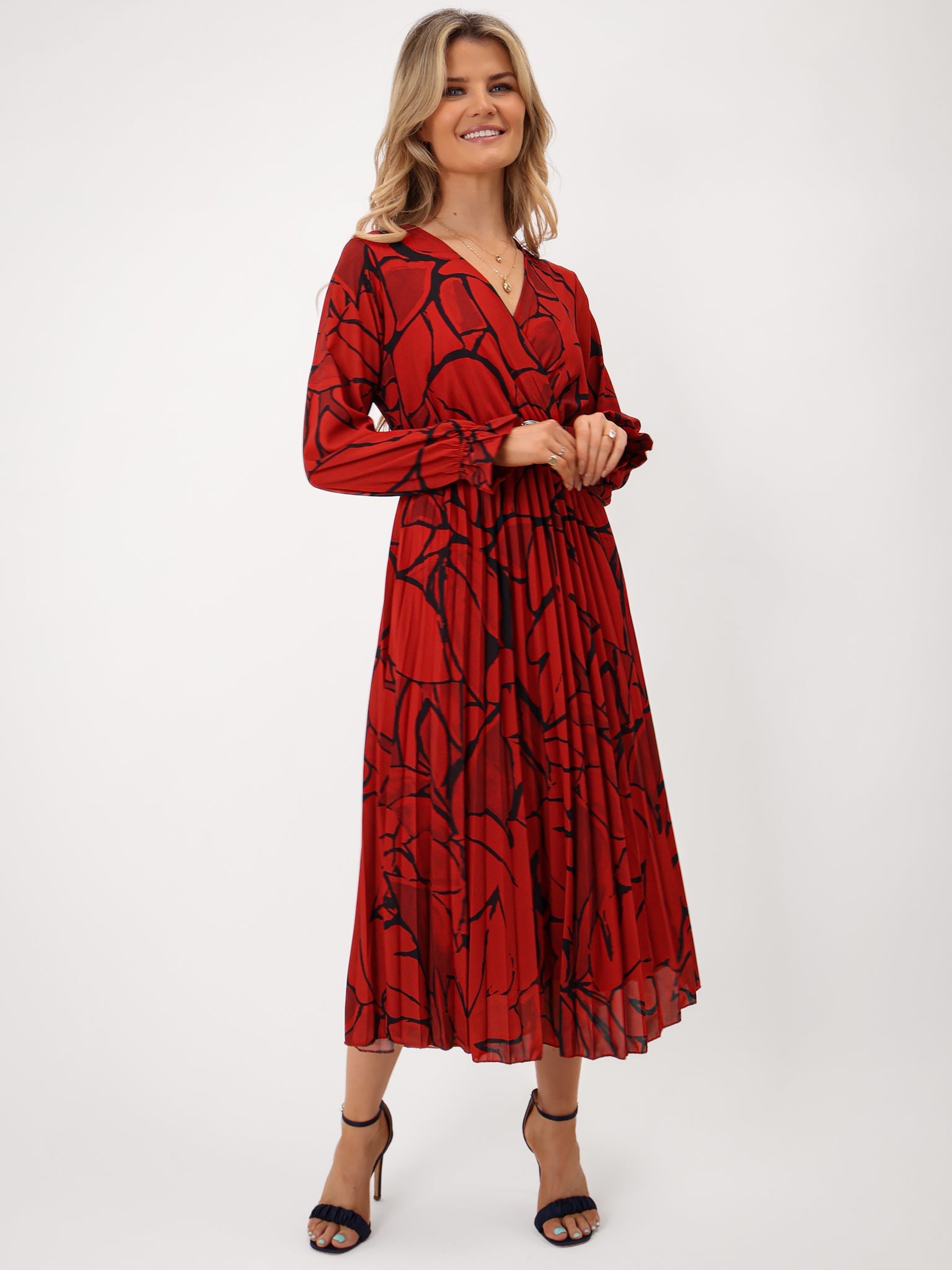 Kate & Pippa Positano Midi Dress In Red Print-Kate & Pippa Autumn/Winter Ladies Clothing