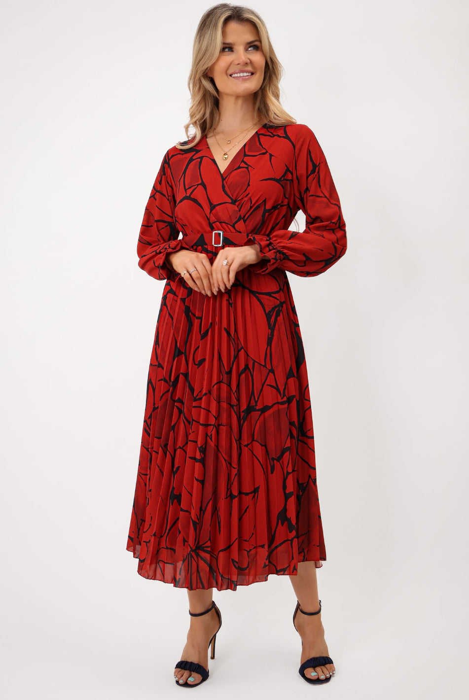 Kate & Pippa Positano Midi Dress In Red Print-Kate & Pippa Autumn/Winter Ladies Clothing