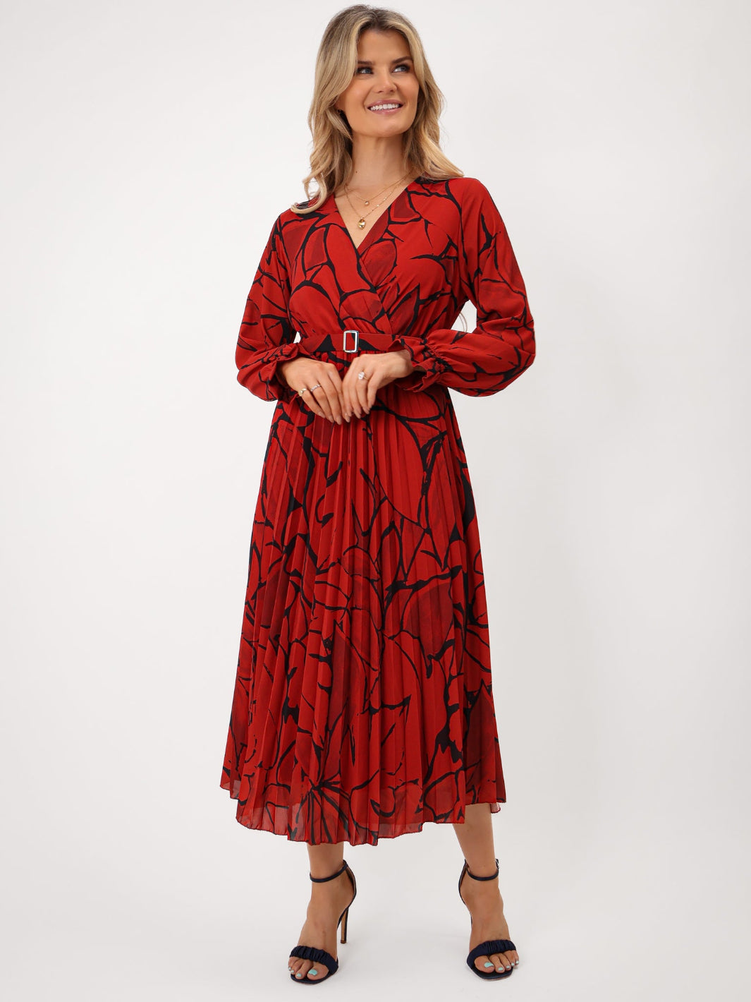 Kate & Pippa Positano Midi Dress In Red Print-Kate & Pippa Autumn/Winter Ladies Clothing