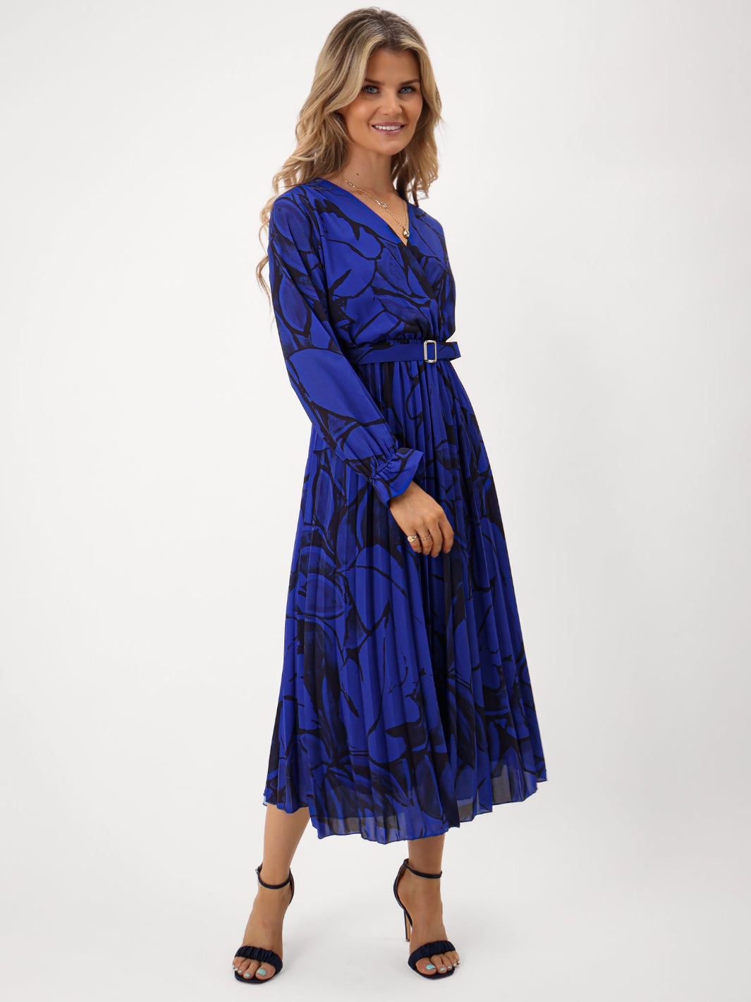 Kate & Pippa Positano Midi Dress In Royal Blue Print-Kate & Pippa Autumn/Winter Ladies Clothing
