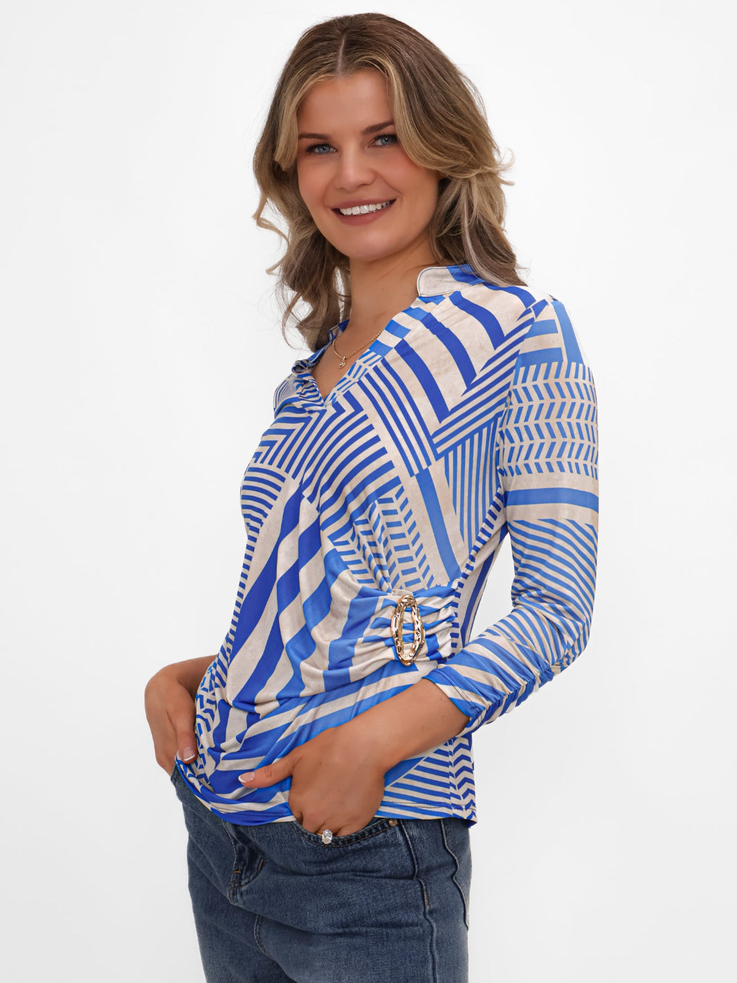 Kate & Pippa Rocco Top In Royal Blue Stripe Print-Kate & Pippa