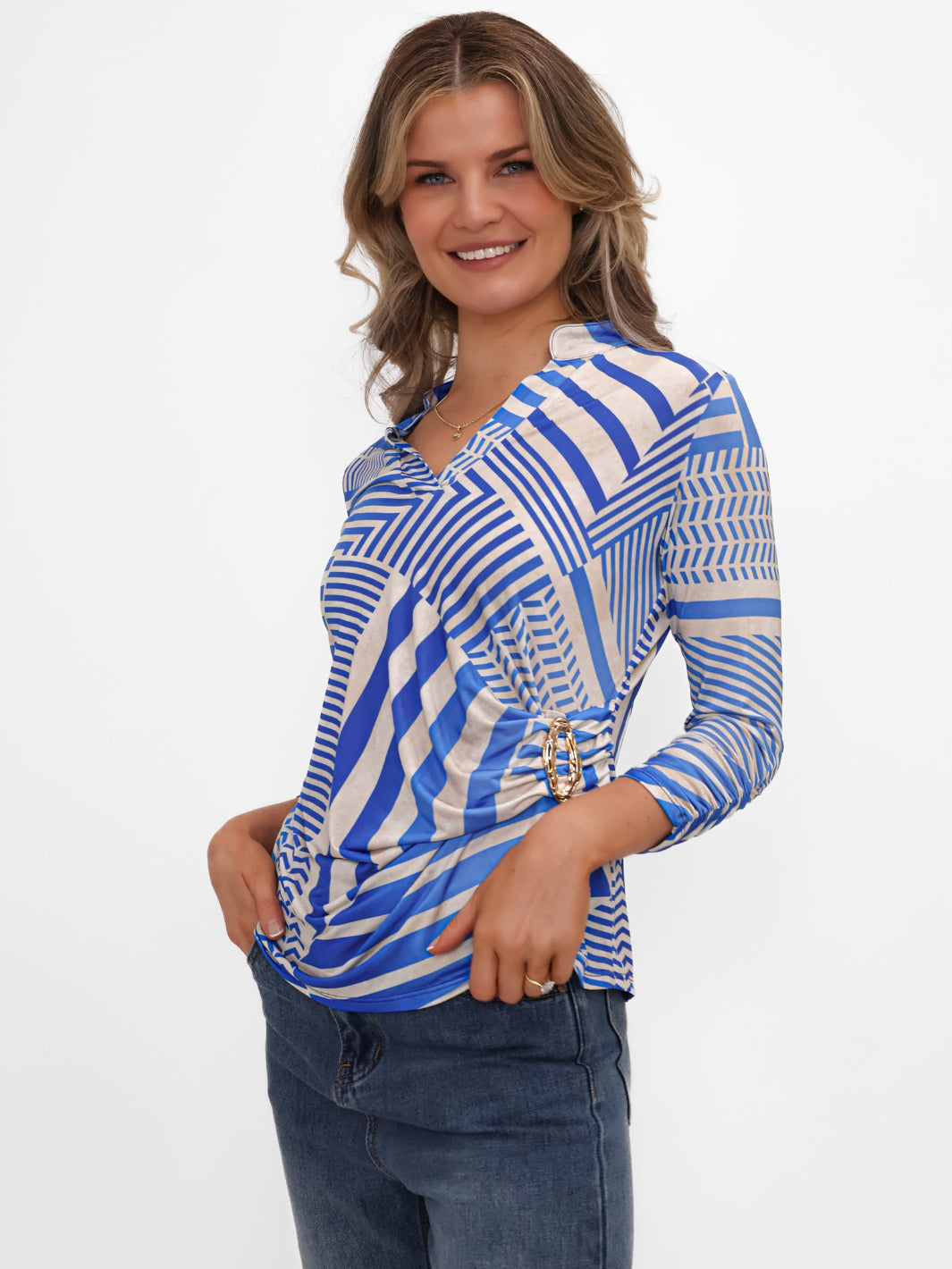 Kate & Pippa Rocco Top In Royal Blue Stripe Print-Kate & Pippa