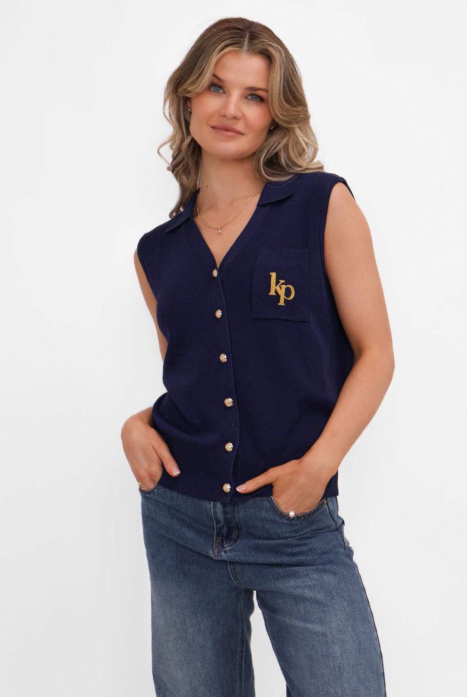 Kate & Pippa Scarlett Waistcoat In Navy-Kate & Pippa