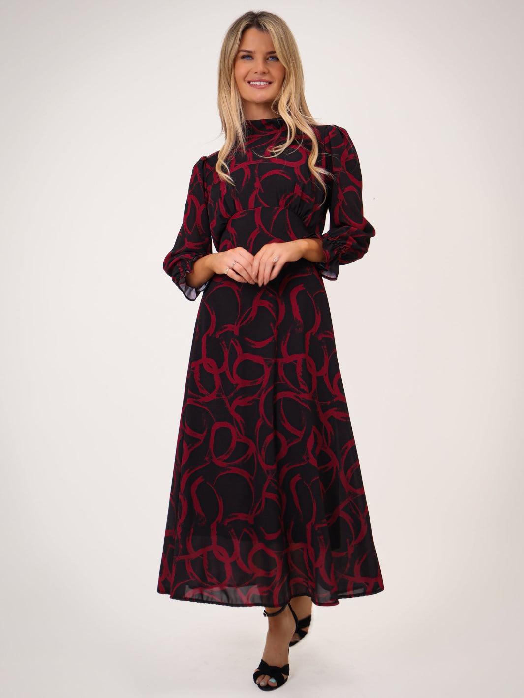 Kate & Pippa Simona Midi Dress In Black / Red-Kate & Pippa Autumn/Winter Ladies Clothing